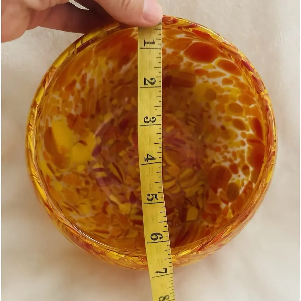 Vtg Hand Blown Murano Art Glass Bowl Red Yellow Orange Swirl 6